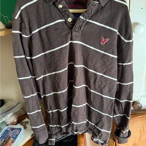 American Eagle Outfitters Dark Brown Polo with White Stripes